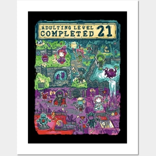 Adulting Level 21 Completed Birthday Gamer Posters and Art